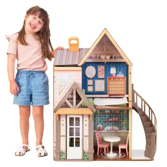 KidKraft Modern Charm Wooden Dollhouse with Open & Close Front & 7 Accessories {1}