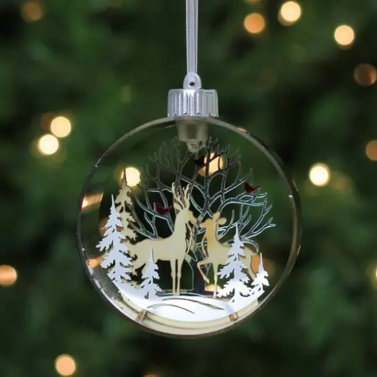 5" Pre-Lit Silver Woodland Animals Christmas Ornament {7}