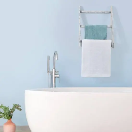 3-Tier Rustic Wood Farmhouse Wall Hanging Ladder Towel Rack Light Gray {7}