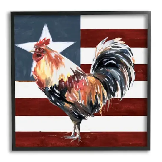 Stupell Industries Americana Rooster Single Star United States Flag Framed Giclee Art Black {1}