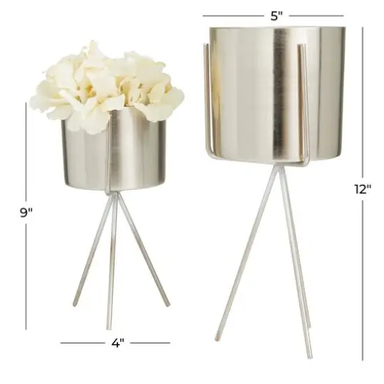 Silver Contemporary Planter, Set of 2" 5", 4" {7}
