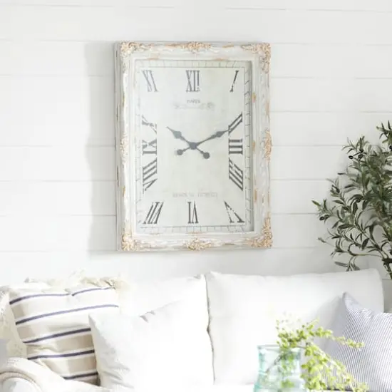 White Vintage Wood Wall Clock, 36" x 27" {10}