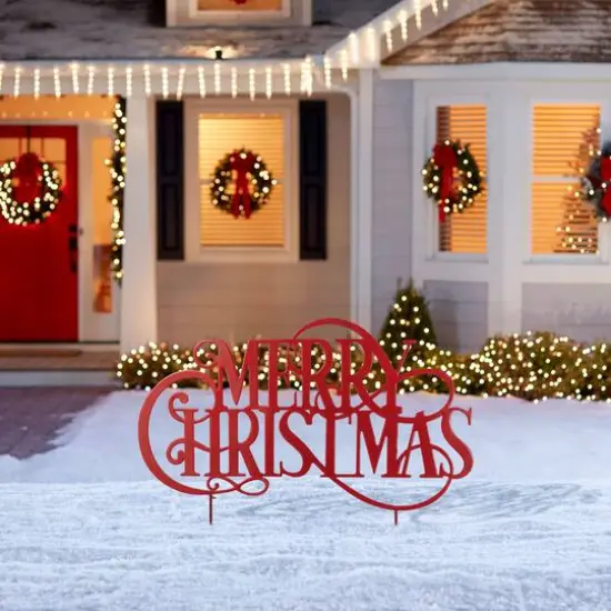 Glitzhome&reg; 36" Oversized Metal Christmas "MERRY CHRISTMAS" Yard Stake {5}