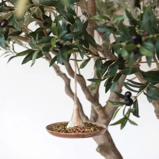 Hello Honey® 6.75" Tan Stoneware Bird Feeder with Jute Hanger {3}