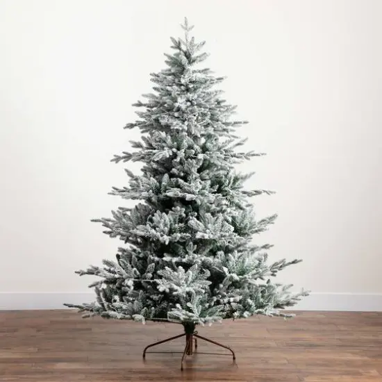 7ft. Pre-Lit Flocked Fir Artificial Christmas Tree, Warm White LED Lights  {14}