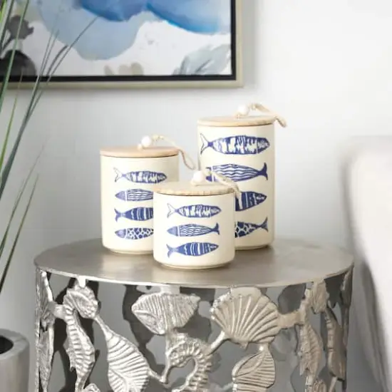 Blue & White Ceramic Fish Canisters Set {3}