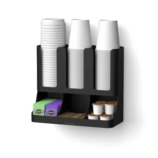 Mind Reader Black 6 Compartment Upright Breakroom Coffee Condiment and Cup Storage Organizer {8}