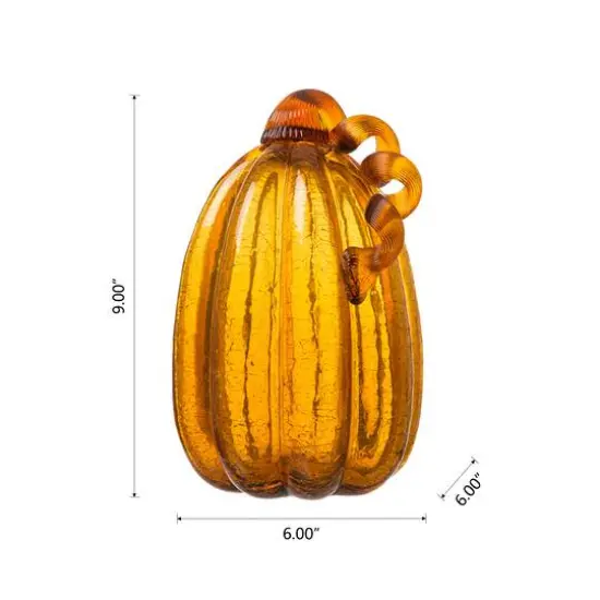 Glitzhome&reg; Tall Crackle Glass Pumpkin, Amber {13}