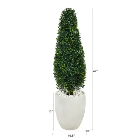 3.5ft. Boxwood Tower Topiary Tree in White Planter {3}
