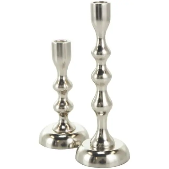 Contemporary Aluminum Taper Candle Holder Set Silver {9}