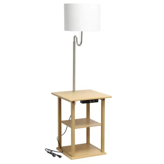 Simple Designs 57" 2 Tier Floor Lamp with USB & Outlet Tan {11}