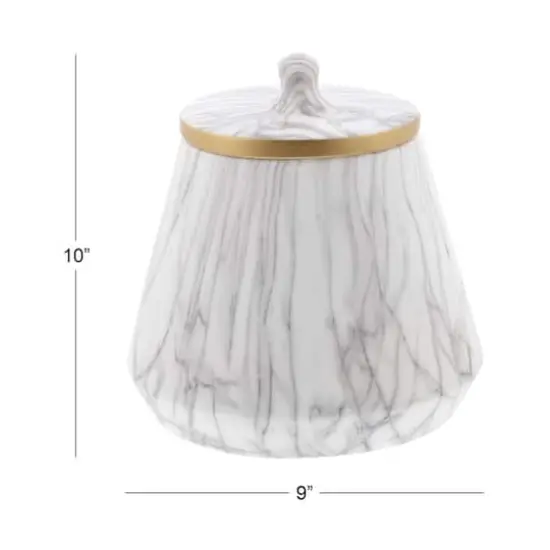 10" White Stoneware Contemporary Decorative Jar {8}