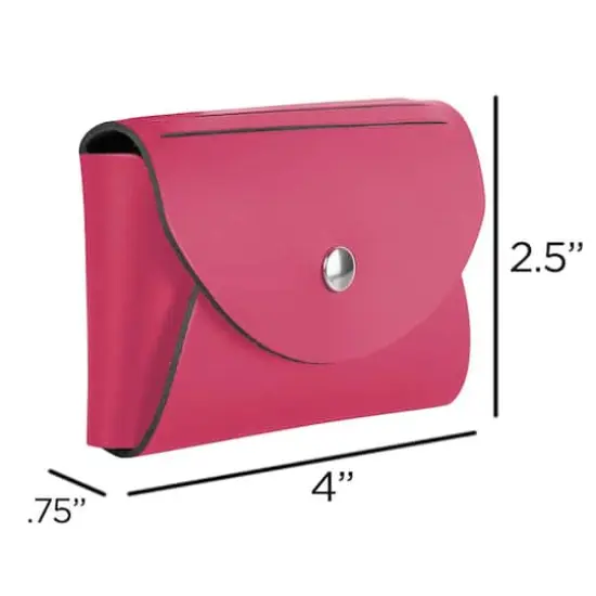 JAM Paper Italian Leather Business Card Holder Case with Round Flap Fuchsia Pink {6}