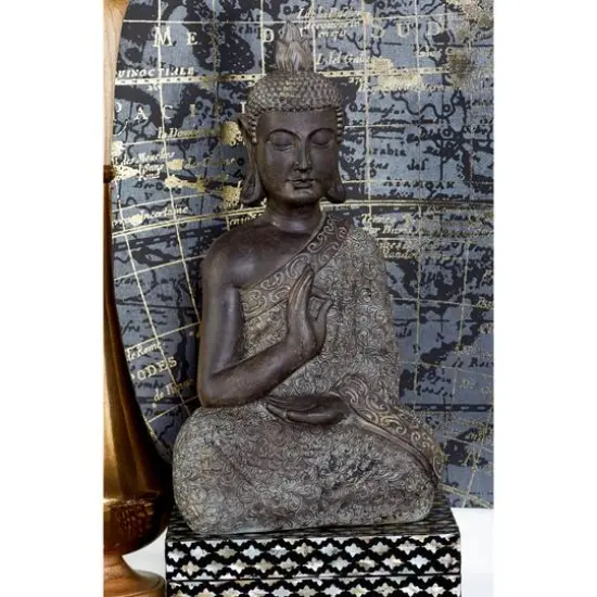 21" Brown Bohemian Polystone Buddha Sculpture {7}