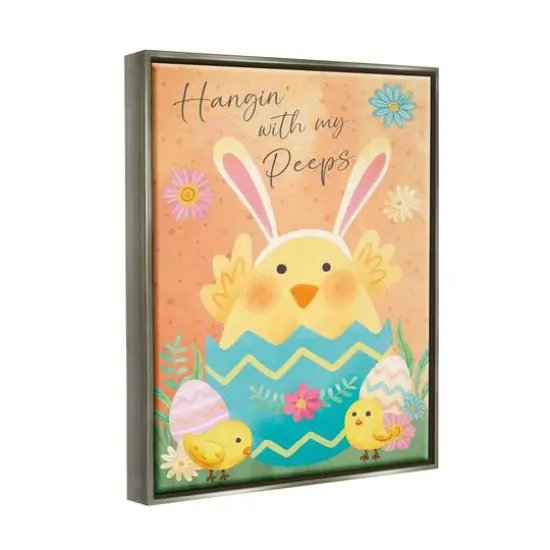 Stupell Industries Hangin' With My Peeps Easter Egg Chicks Floater Framed Art Gray {4}