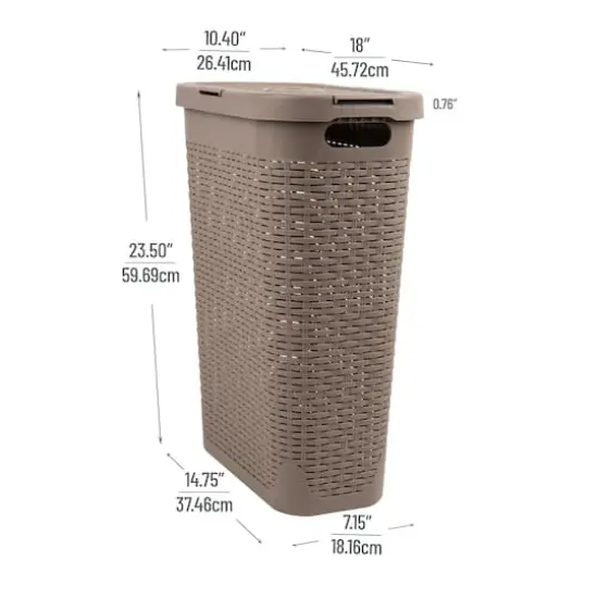 Mind Reader 40L Ventilated Slim Laundry Hamper with Cut Out Handles & Attached Hinged Lid, 2ct. Tan {4}