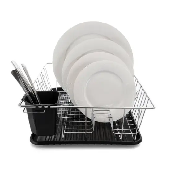 MegaChef 16" Chrome-Plated Black Plastic Countertop Drying Dish Rack {6}