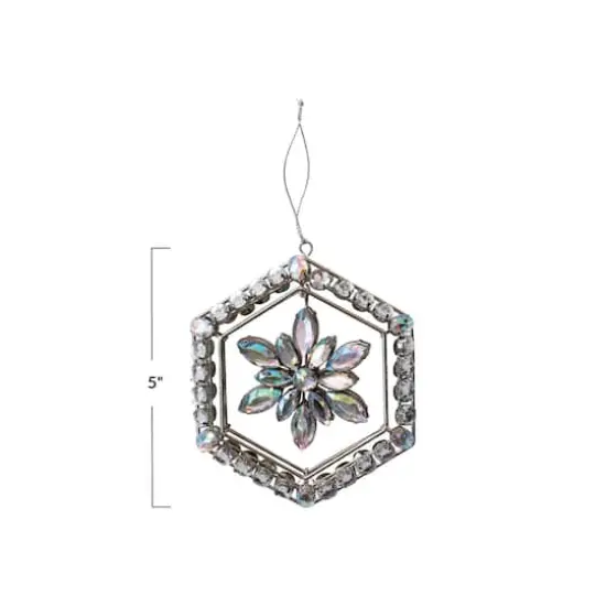 Hello Honey&reg; Silver Hexagon Framed Acrylic Jewel Snowflake Ornament {4}