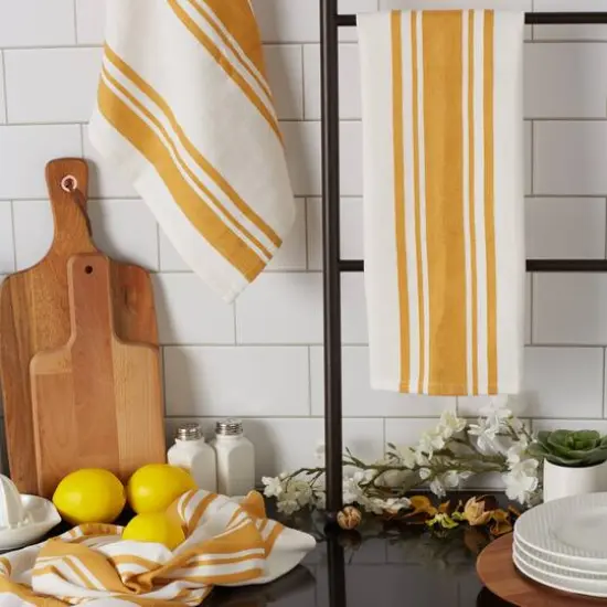 DII&reg; Honey Gold Chef Stripe Dish Towels, 3ct. {8}