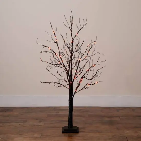 4ft. Pre-Lit Halloween Black Twig Artificial Tree with 180 Orange & Purple LED Lights {9}