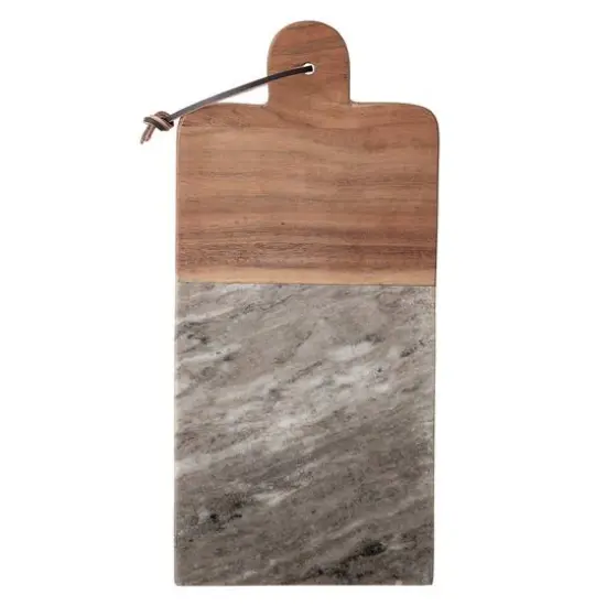 Hello Honey&reg; Marble & Acacia Wood Cutting Board Tray with Knife & Leather Tie {6}