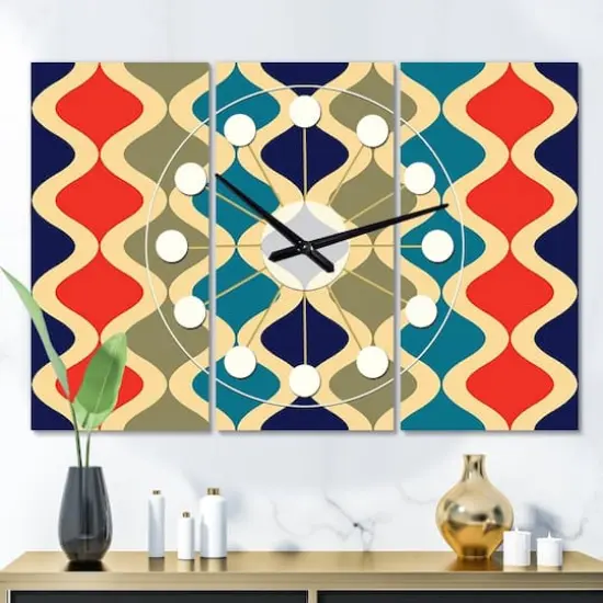 Designart Retro Ornamental Design VI Oversized Mid-Century Modern Multipanel Wall Clock {3}
