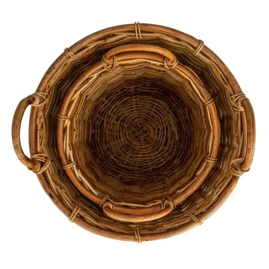 Hello Honey&reg; Natural Brown Hand Woven Rattan Basket Set with Handles {7}