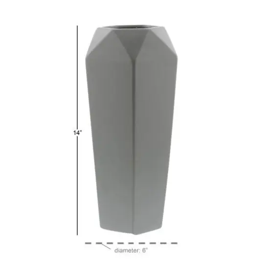14" Light Gray Matte Stoneware Contemporary Vase {5}