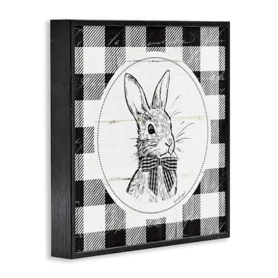 Stupell Industries Detailed Easter Bunny Drawing Spring Plaid Border Framed Giclee Art Black {4}