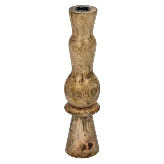 Hello Honey&reg; 14" Round Natural Wood Hand-Carved Taper Candle Holder {1}
