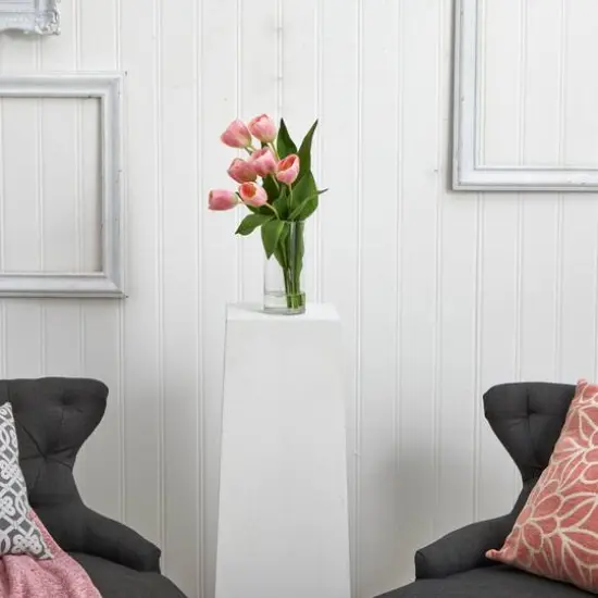 16" Pink Tulip Arrangement In Cylinder Vase {3}