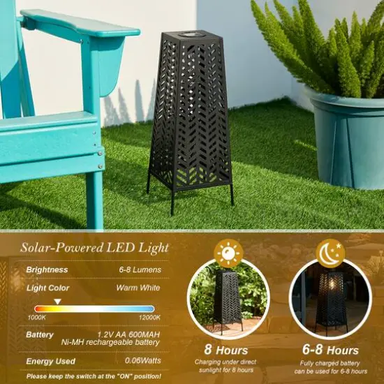 Glitzhome® 21.5" Metal Geometric Solar Powered Floor Lantern {7}
