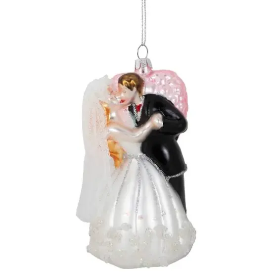 5.25" Bride and Groom Kissing Glass Wedding Christmas Ornament {4}