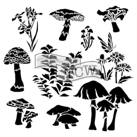 The Crafter's Workshop Whimsical Shrooms Stencil, 6" x 6" {1}