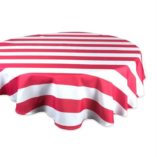 Coral Cabana Stripe Outdoor Tablecloth 60" Round {1}