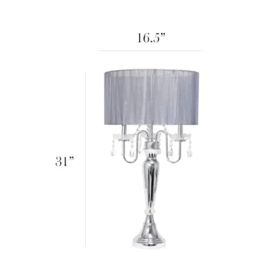 Elegant Designs™ 31" Gray Sheer Shade Table Lamp with Hanging Crystals {4}