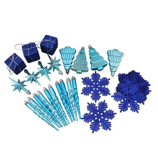 125ct. Peacock Blue Shatterproof 4-Finish Christmas Ornaments {3}