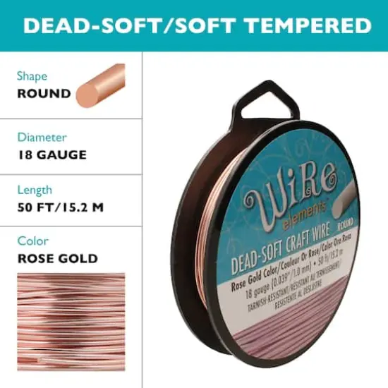 The Beadsmith&reg; Wire Elements&trade; 18 Gauge Tarnish Resistant Soft Temper Wire, 50ft. Rose Gold {6}