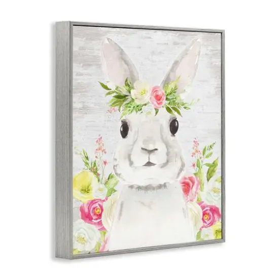 Stupell Industries Rustic Easter Bunny Flower Crown Spring Bouquet Framed Giclee Art Gray {4}