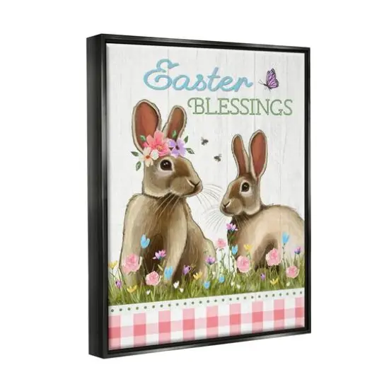 Stupell Industries Easter Blessings Gingham Spring Bunnies Floater Framed Art Black {4}