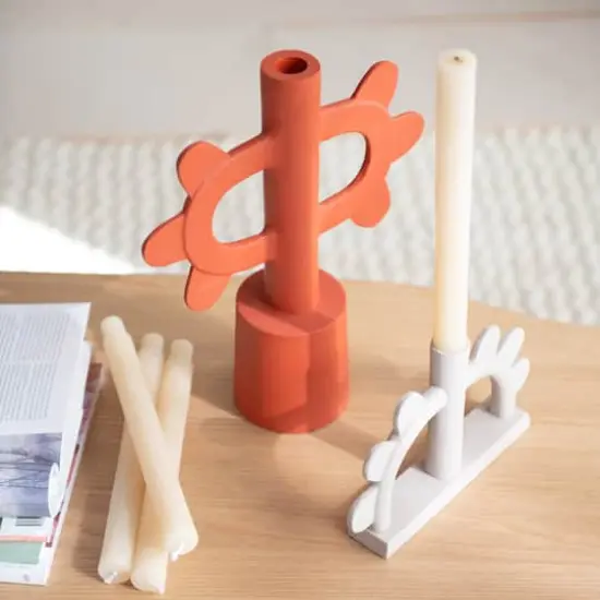 Hello Honey&reg; 9" White Scalloped Taper Candle Holder {3}