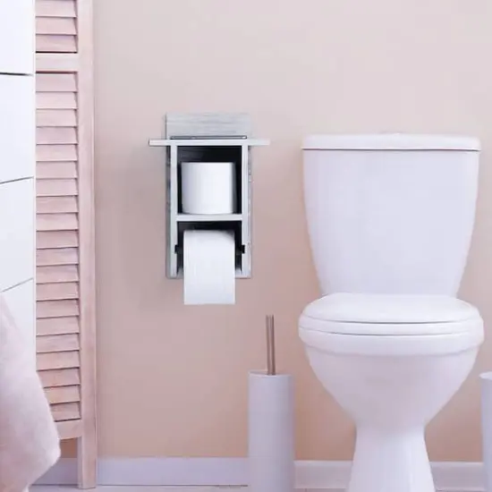 NEX&trade; 14" Rustic White Wall Mounted Toilet Paper Holder with Shelf {7}