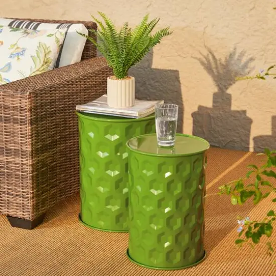Glitzhome&reg; Multifunctional Embossed Honeycomb Texture Metal Garden Stool Set Green {3}