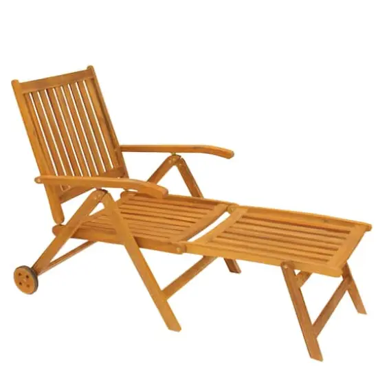 Acacia Wood Outdoor Patio Chaise Lounge Chair {1}