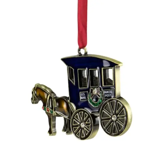 2.25" Antique Brass-Plated Horse & Buggy Ornament with European Crystals {4}