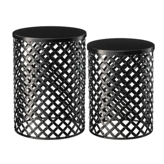 Glitzhome&reg; Multifunctional Metal Garden Stool Set Black {1}