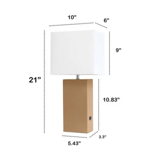 Lalia Home Lexington 21" Leather Table Lamp with USB Charging Port Beige {4}
