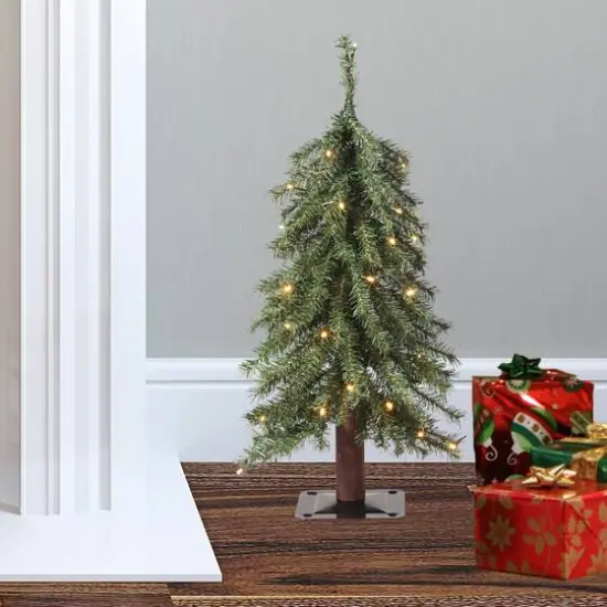 2ft. Pre-Lit Mountain Fir Artificial Christmas Tree with Natural Wood Pole, Soft White Battery Operated LED Lights  {3}