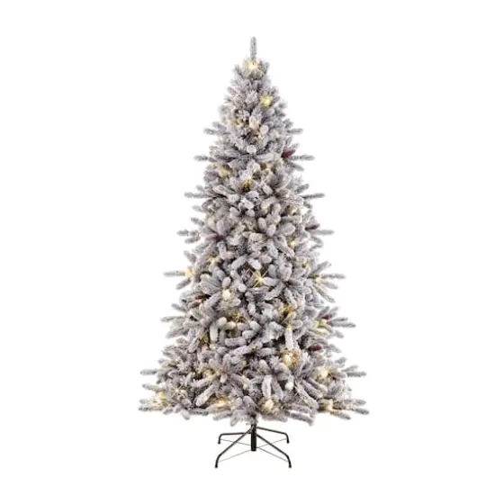 6.5ft. Pre-Lit Flocked &lrm;Bennington Fir Artificial Christmas Tree, Clear Lights {5}