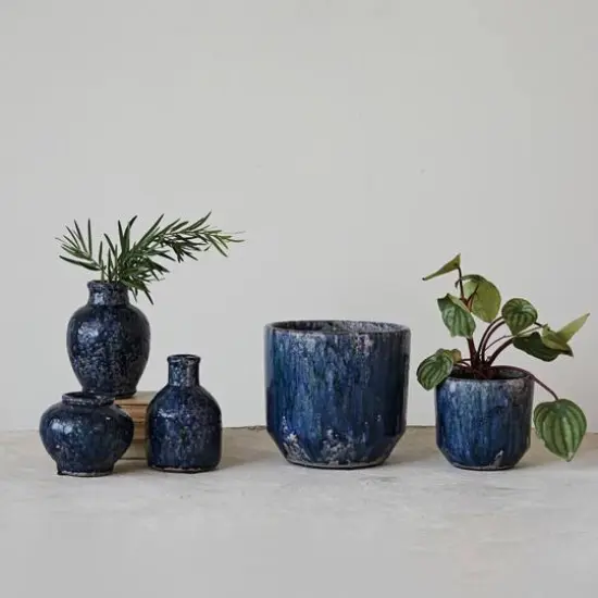 Hello Honey&reg; 7.75" Blue Crackle Glaze Decorative Terra Cotta Planter {5}